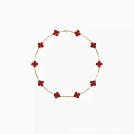 Goldene Halskette mit zehn Blumen aus rotem Achat
