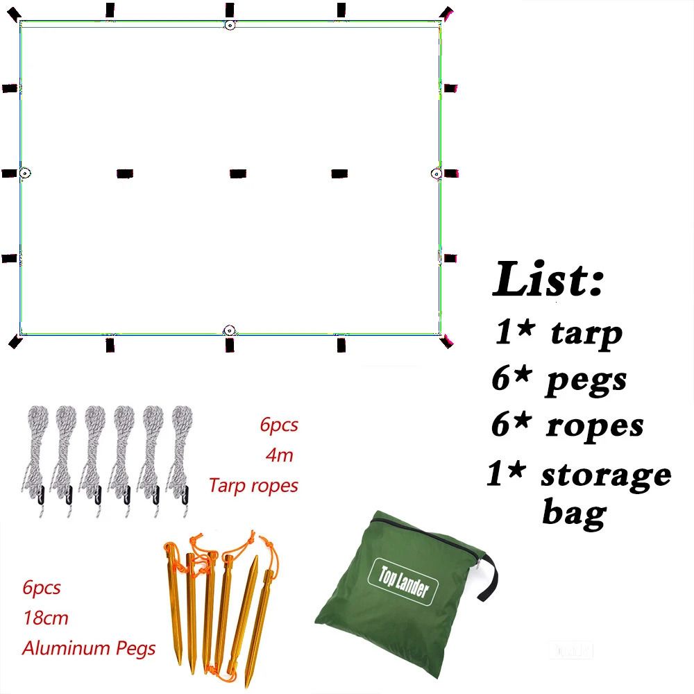 with 6 Ropes 6 Pegs-Olive Green 3x4m