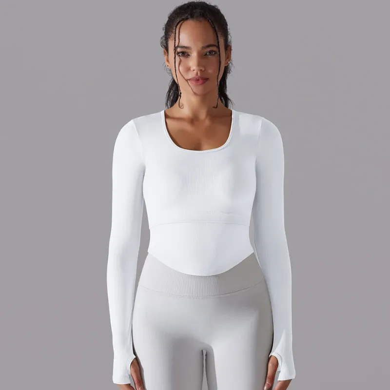 white yoga shirt