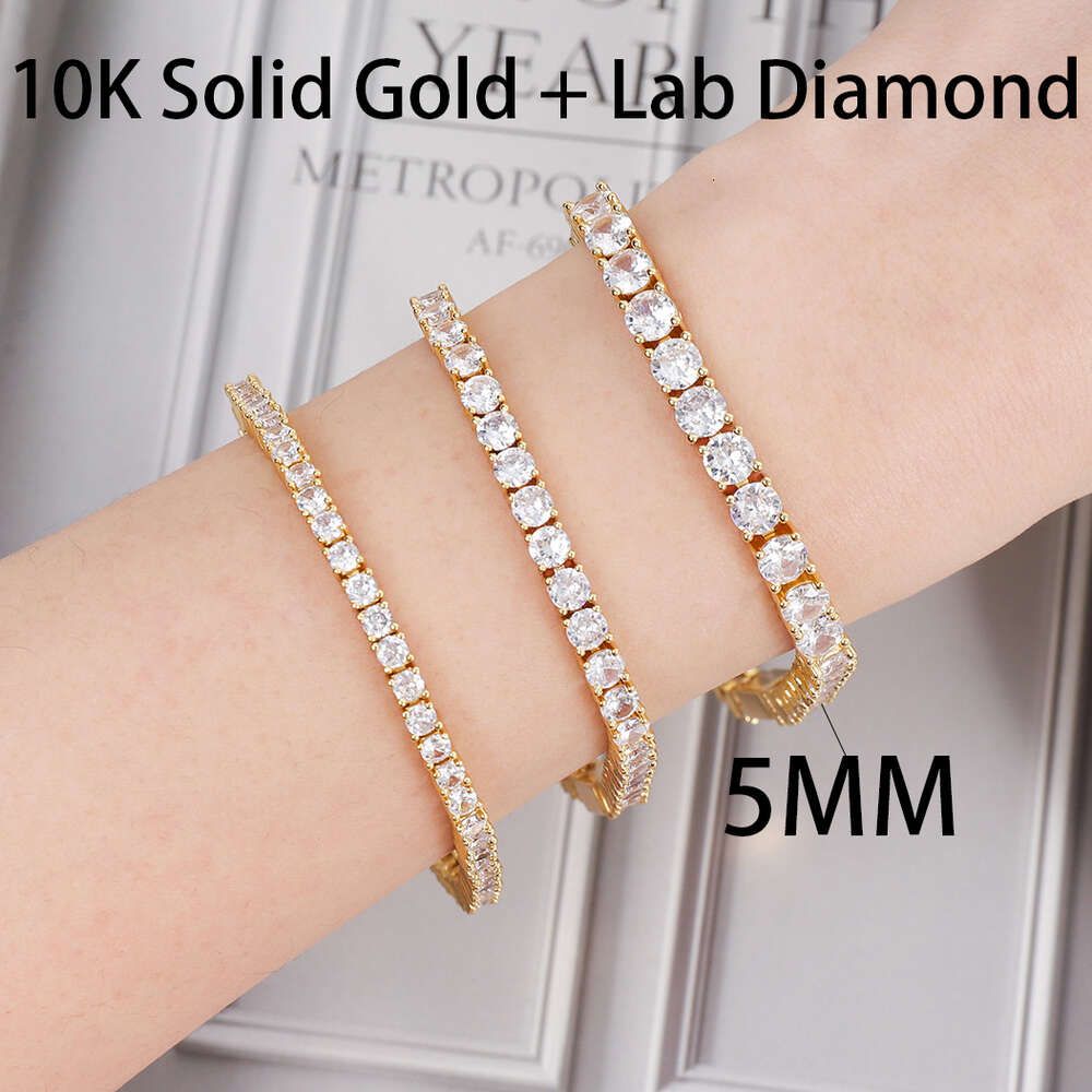 5mm 10k Solid Gold+lab Diamond-8inches