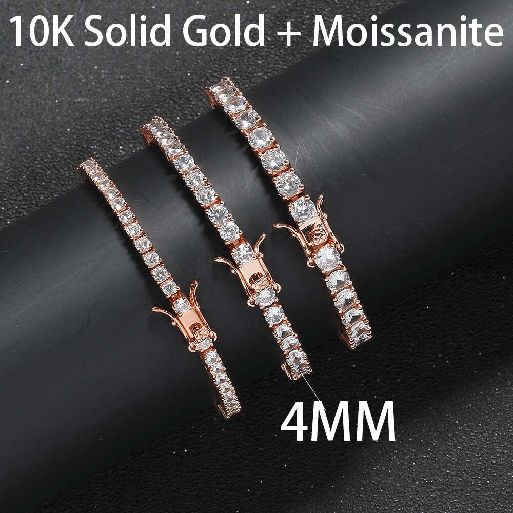 4mm 10k 솔리드 골드+Moissanite-8 인치