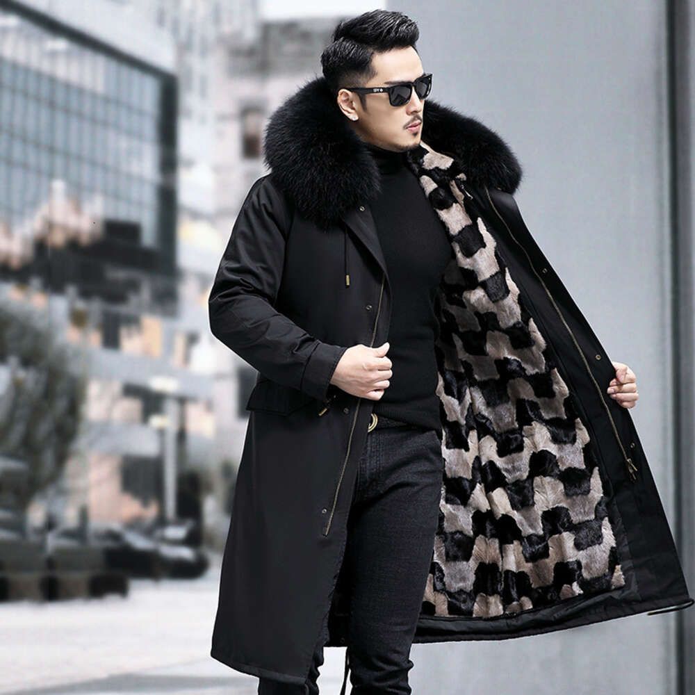 Long Black Shell+checkerboard Mink Fur