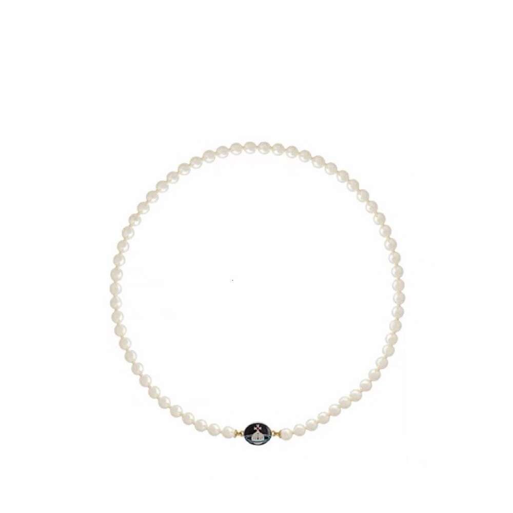 Black Gold Border Emamel Pearl Necklace