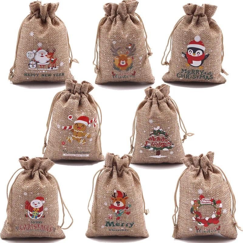 Christmas gift bag 10x14cm Linen cloth1