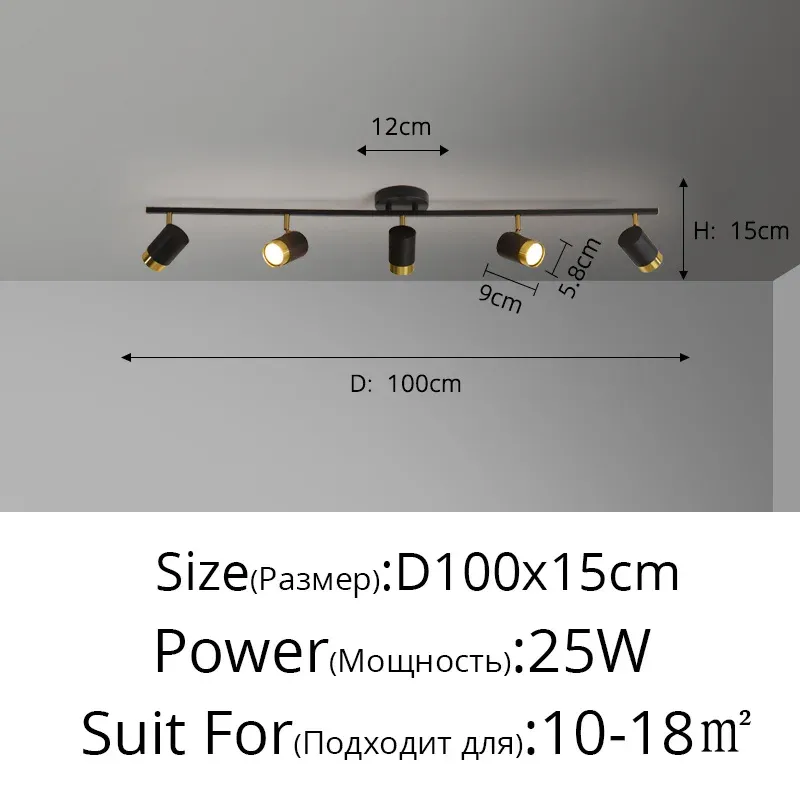 Luz quente preta 5 cabeças