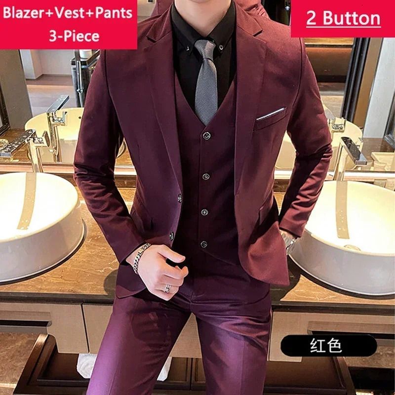 Wine Red 3pcs 2btn