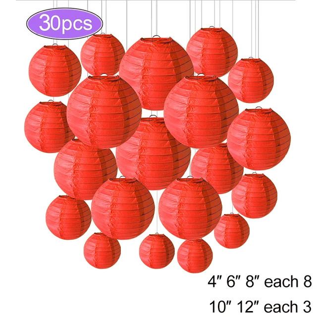 30pcsレッドランタン-4-6-8-10-12インチセット