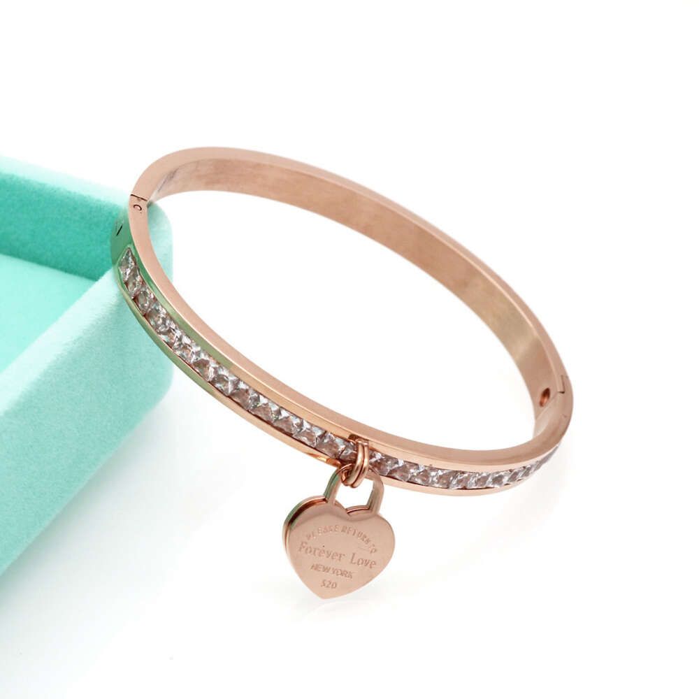 Zircon Double Heart Bracelet Rose Gold