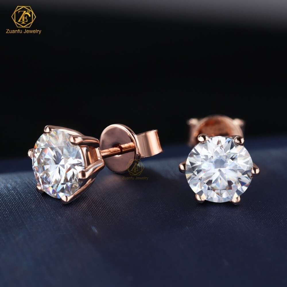 (6 Prongs) Rose Gold Plated-6,5 mm+6,5 mm