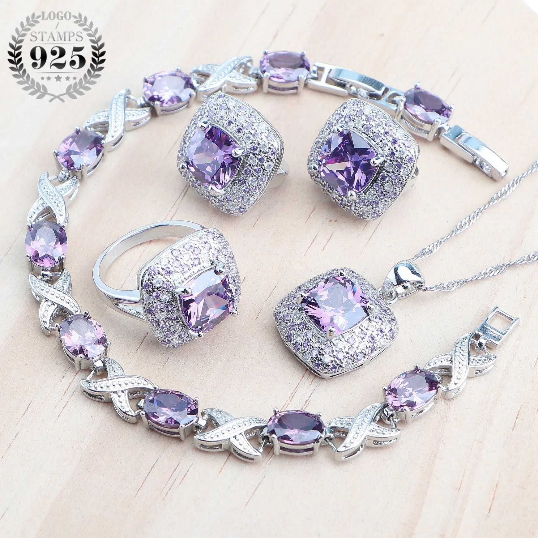 宝石の色：4PCS-Purpleringサイズ：7