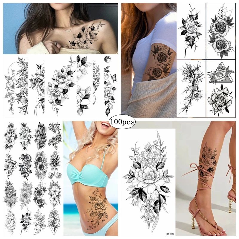 Couleur : 100 tatouages de fleurs.