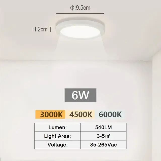 Lumière chaude 3000K Circulaire 6W