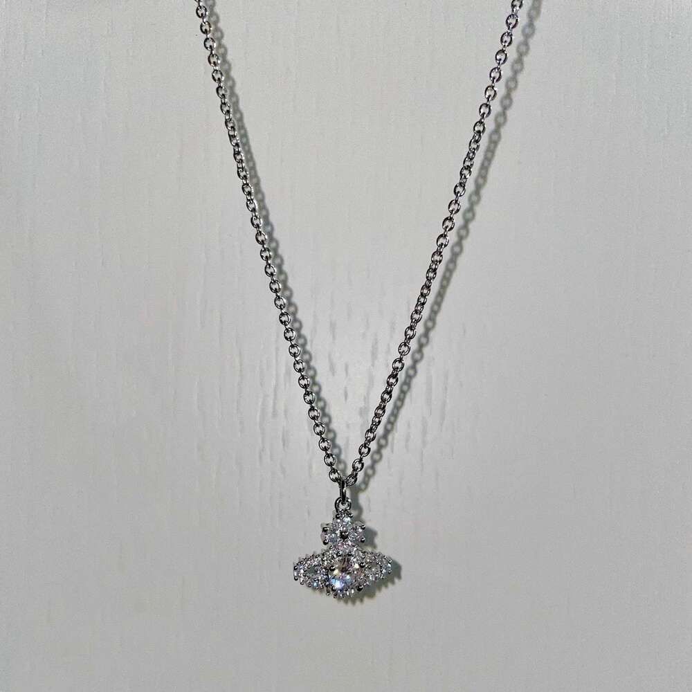 Zilveren diamant Saturn ketting