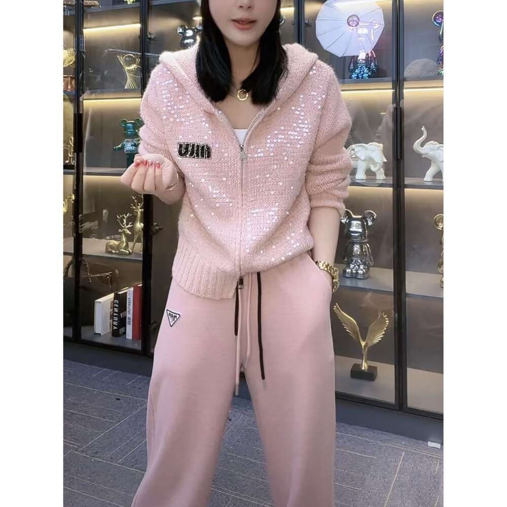 Pink suit [cardigan wide leg pants]-M