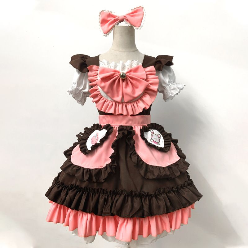 892 Pink [Skirt+Apron+Bow+Headwear]