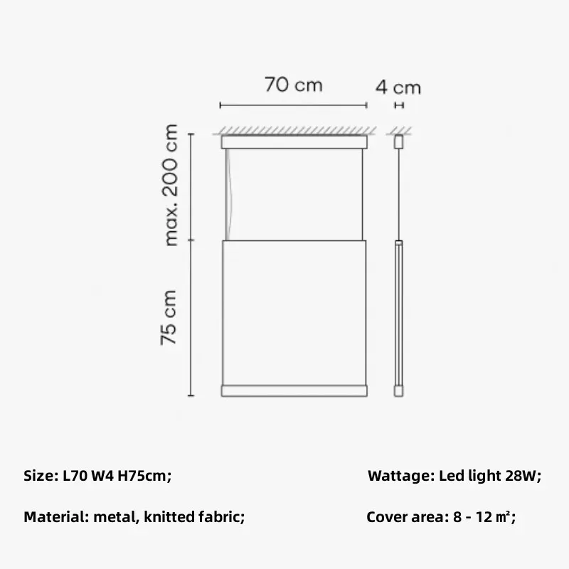 white light 6500K white metal L70 H75cm