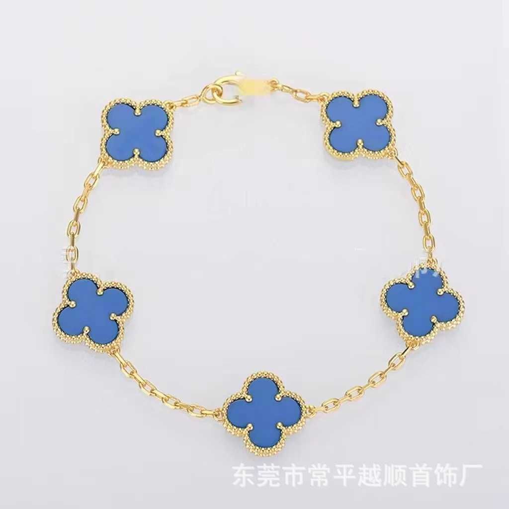 Blue Five Flowers-Gold