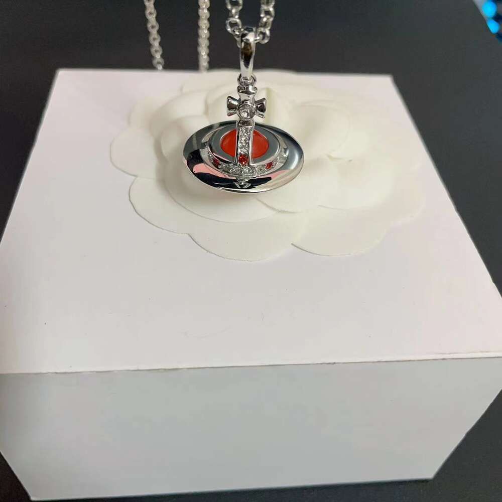 Silver Red Diamond Planet Necklace