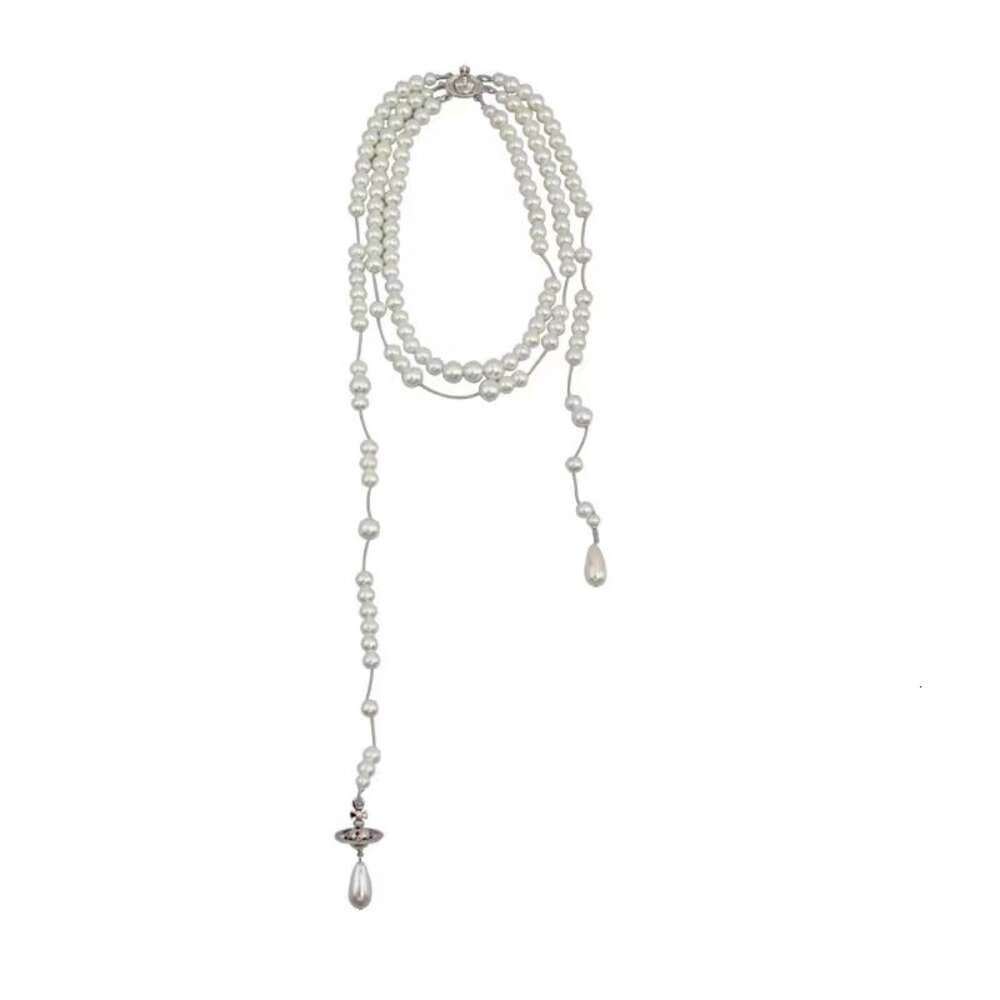 Silver Saturn Pearl Necklace