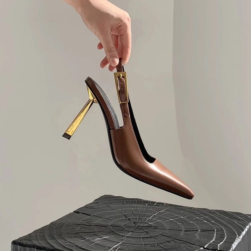 Caramel brown gold heel