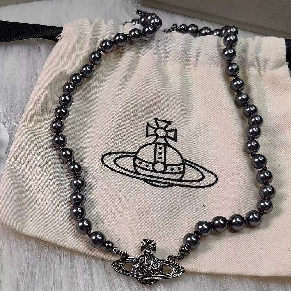 Collier Saturne Perle Noire