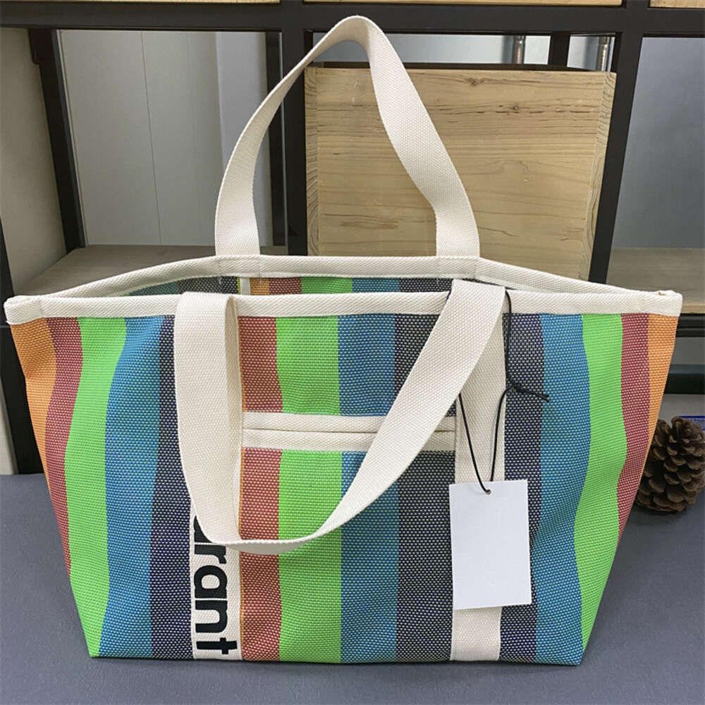 Borsa tote a righe verde blu