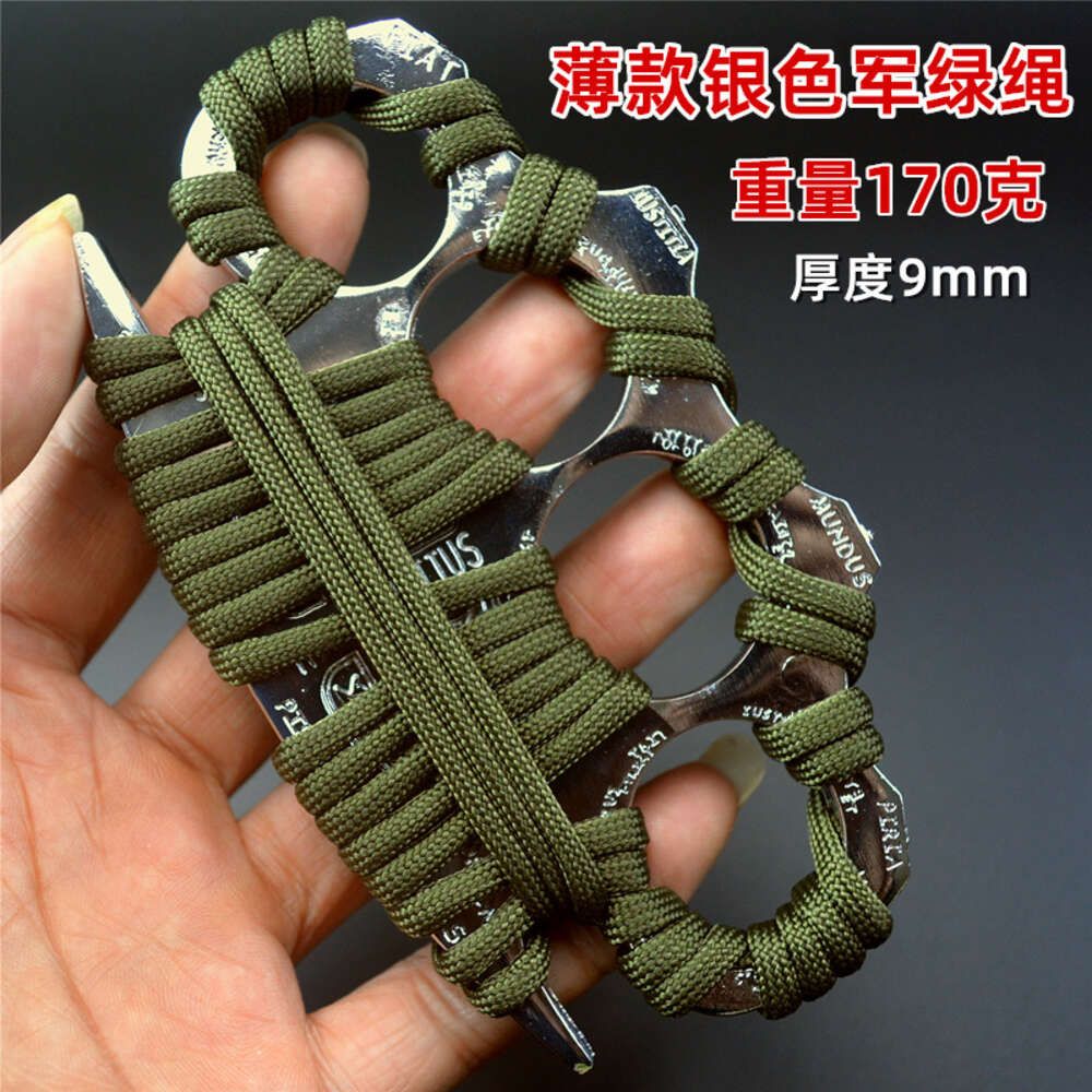 Silver thin military green wrapped rope