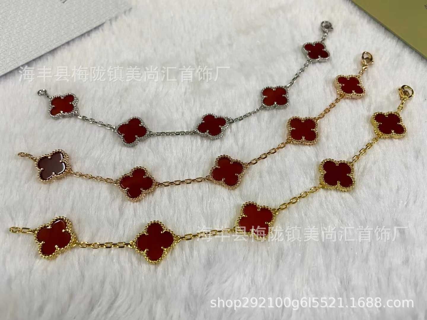 Bracelet à cinq fleurs (agate rouge)-blanc
