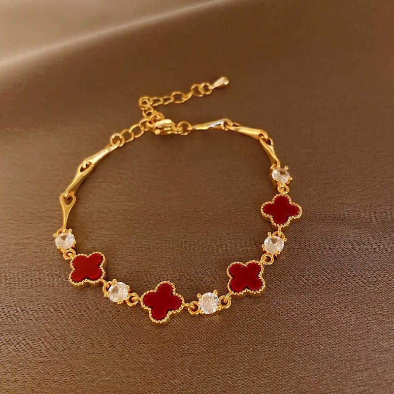 14 # Bracelet - Fleur Rouge (Véritable Or