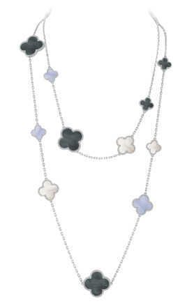 Collier Seize Fleurs en Or Et Blanc