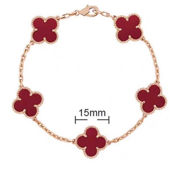 Rose rouge doré cinq fleurs bracelet