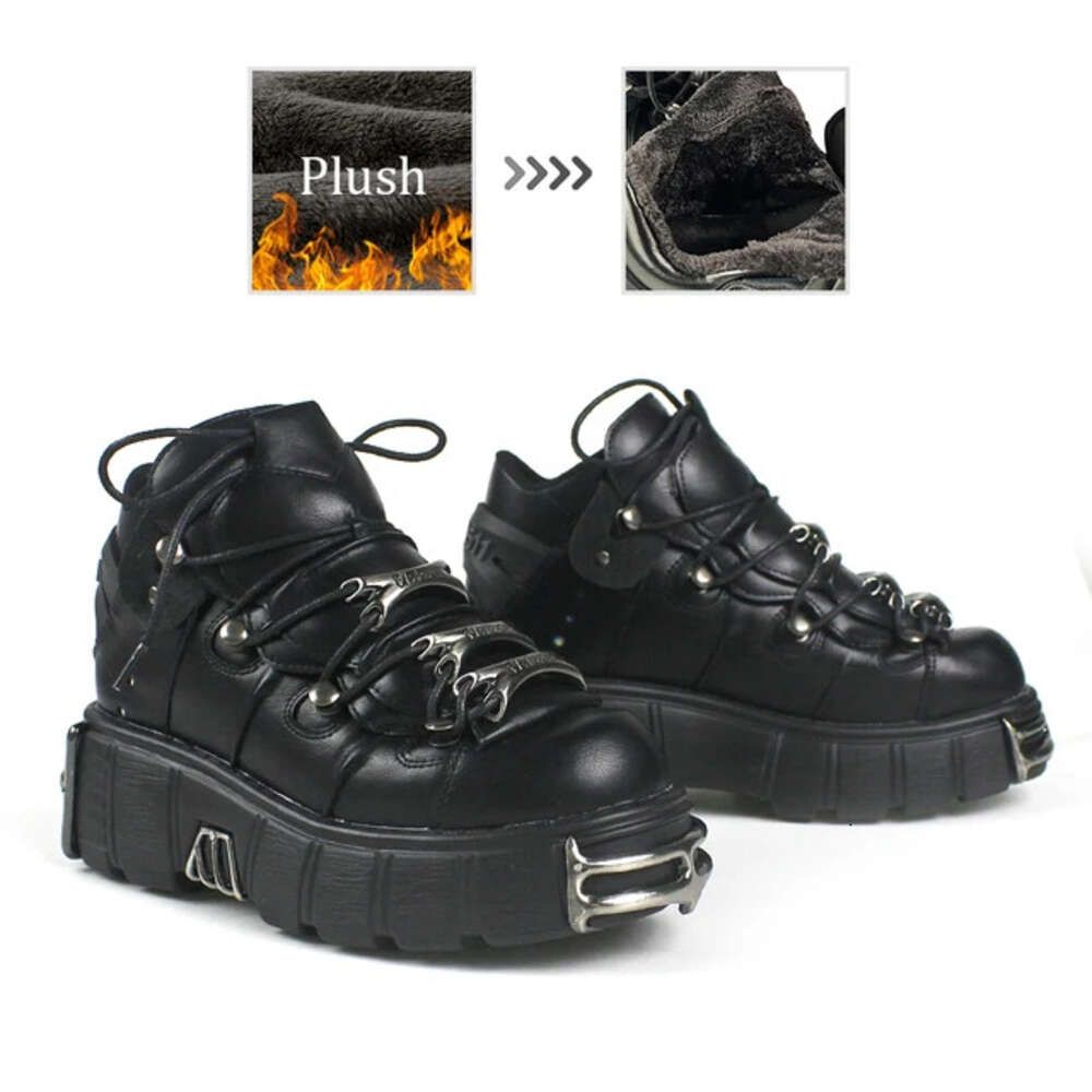 2023 NOVO Estilo Punk Mulheres Lace-Up Salto Altura 6Cm Sapatos Plataforma Botas Góticas Tornozelo Rock Decoração de Metal Tênis Femininos_voghion.com