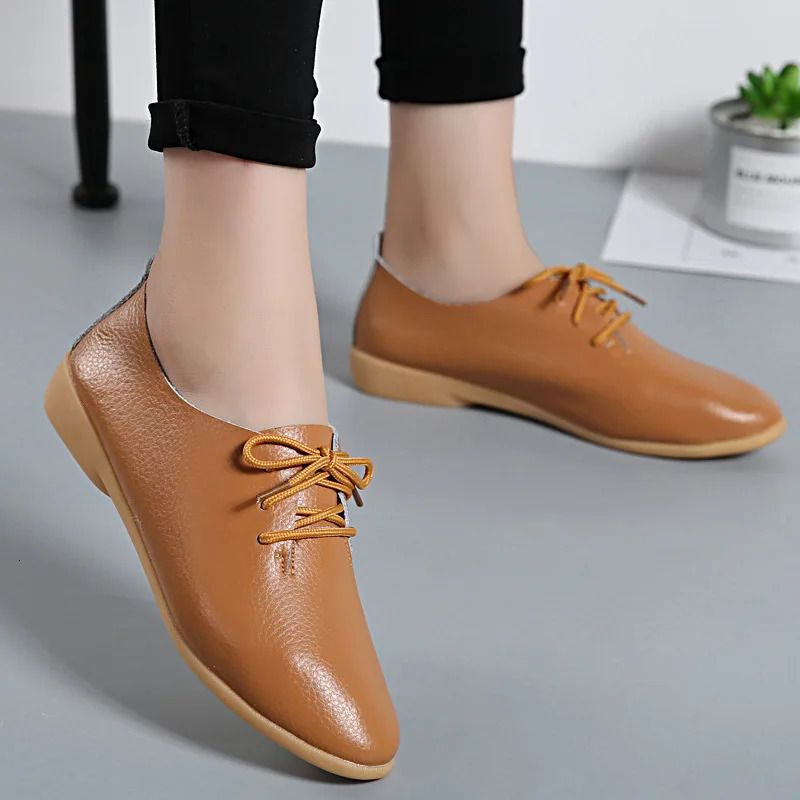 Scarpe Oxford da donna EOFK Primavera Autunno, ballerine casual in pelle con lacci, morbide e comode, modello Derby da donna 240607_voghion.com