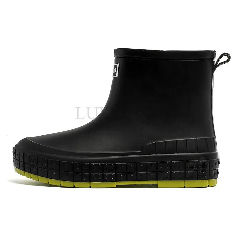 Zapatos bajos de mujer para lluvia, antideslizantes, impermeables, de PVC, botines de trabajo, botas de agua, de moda, color liso, plataforma, cubrezapatos 240618_voghion.com