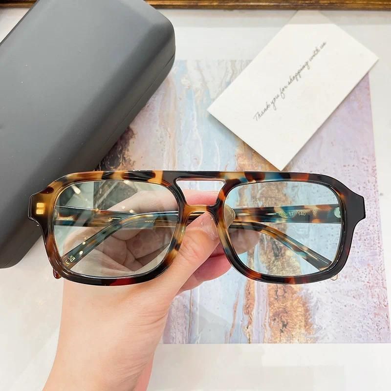 Sonnenbrillen Licht Damen Doppelbrücke Pilot 2024 Trendy Ins Mode Bernstein Sonnenbrillen Weibliche Nische Acetat Solar Glsses_voghion.com
