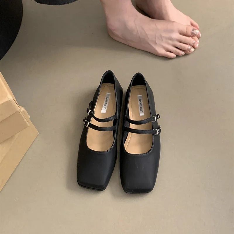 Scarpe basse da donna Mary Jane con punta quadrata, suola morbida, casual, comode, stile ballerina, per la primavera, modello 240629_voghion.com