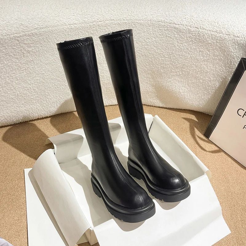 Plateau-Stiefel für Damen, kniehoch, modisch, bequem, warm gefüttert, Herbst/Winter, lange Stiefeletten, Modell 240929_voghion.com