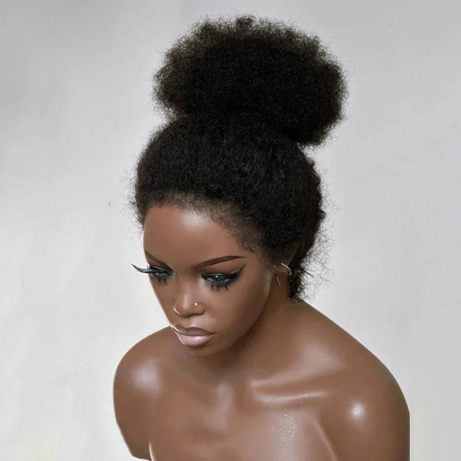 Mongolian Hair Kinky Curly edge Wig Short Bob 13x4 Lace view 3