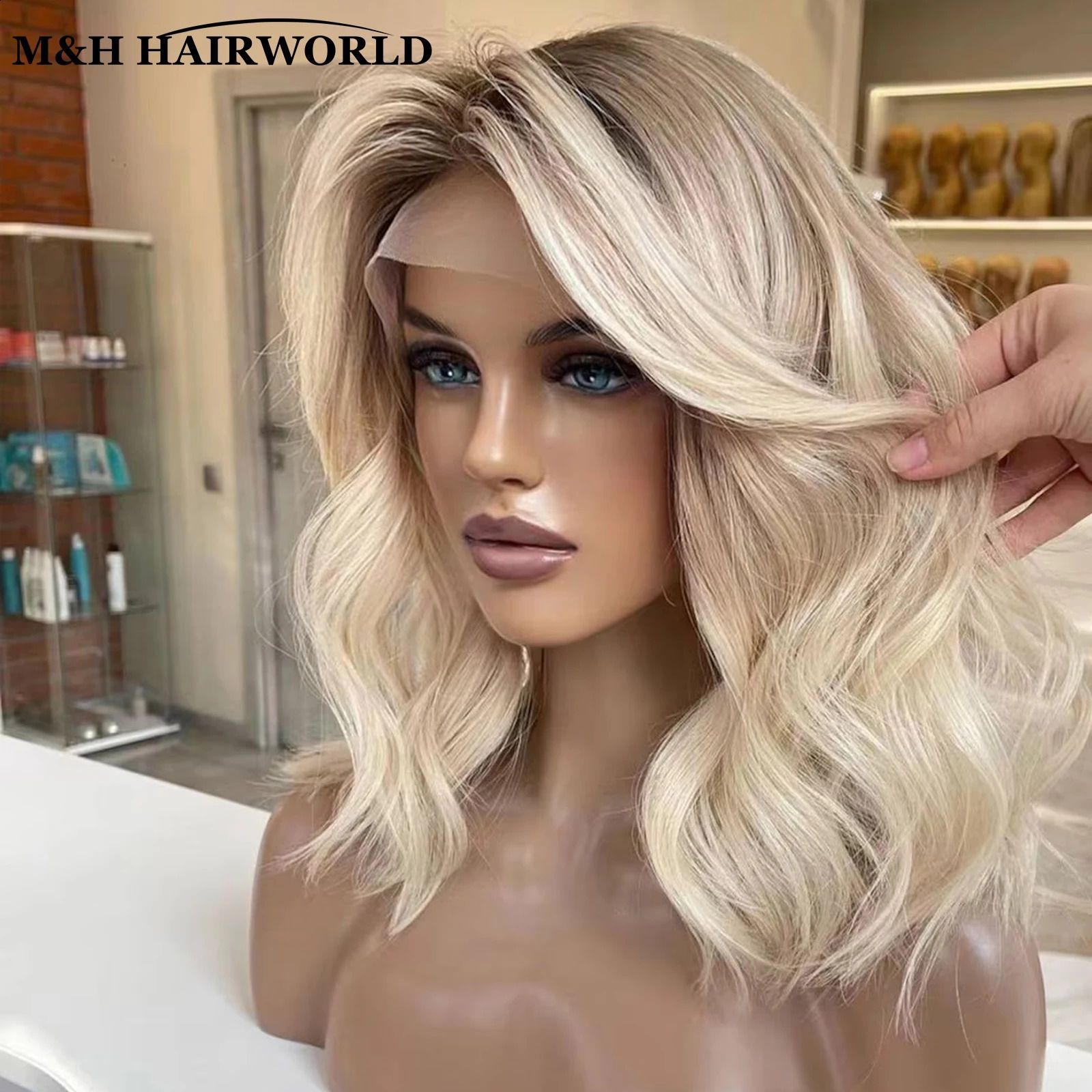Ombre Ash Blonde Colorful Highlights Bob Wig Short Natural Wave view 2