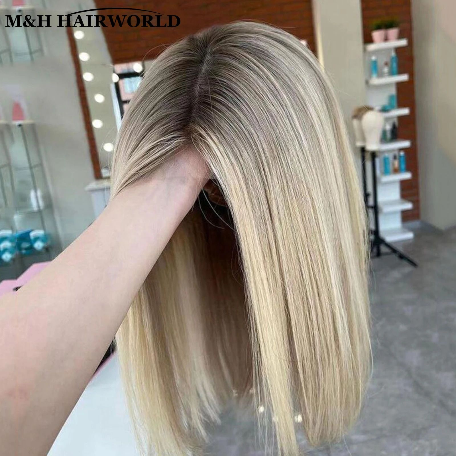 Ombre Ash Blonde Colorful Highlights Bob Wig Short Natural Wave detail view 4