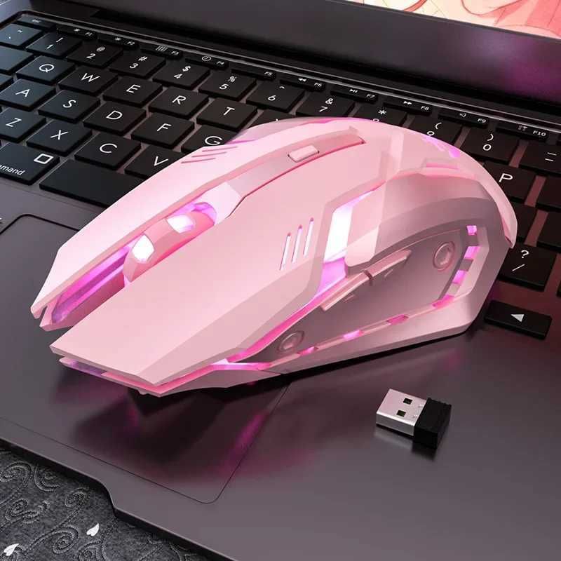 Gaming Mute Rechargeable Mouse 2.4GWireless Pink USB RGB Gamer Ergonomic Mice Optical Office Computer Mouse for IOS AndroidLX241024