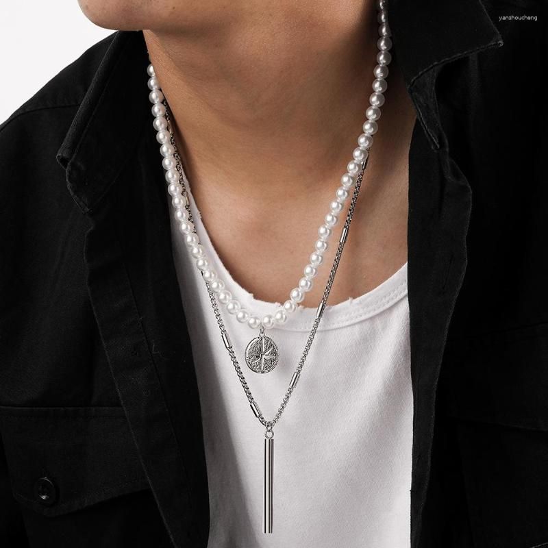 Hip Hop Retro Imitation Pearl Men's Necklace, White K Set 2564