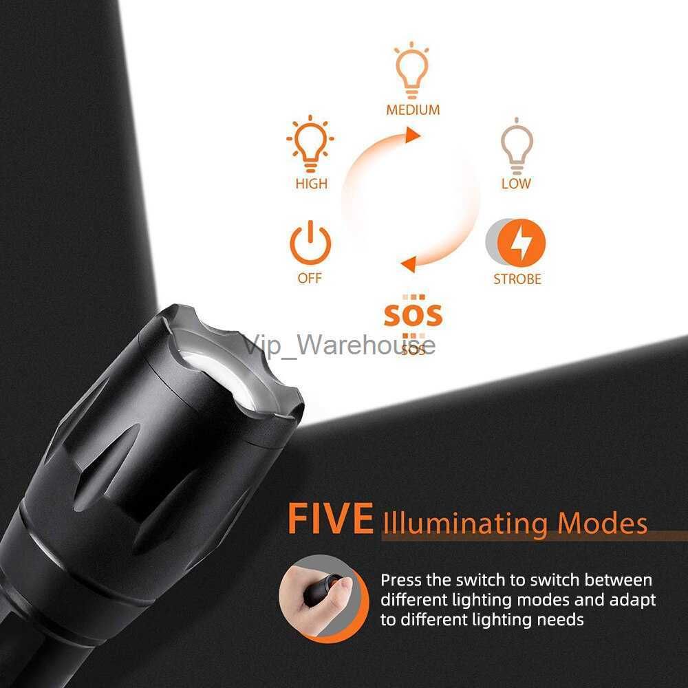 High Power Led Flashlights Camping Torch 5 Lighting Modes Aluminum