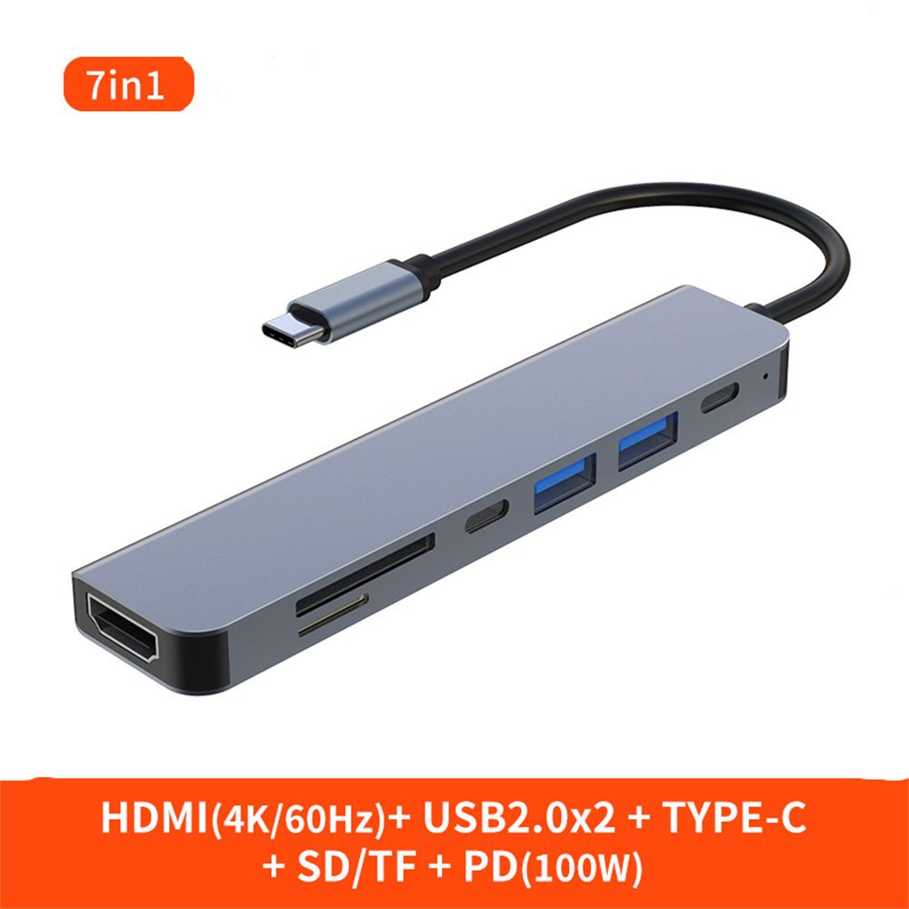 7in1 HDMI4K60Hz+USB2.0*2+Type-C+PD+SD/TF