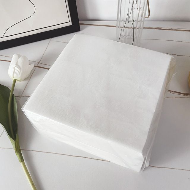 White Square Napkin-Silver Text