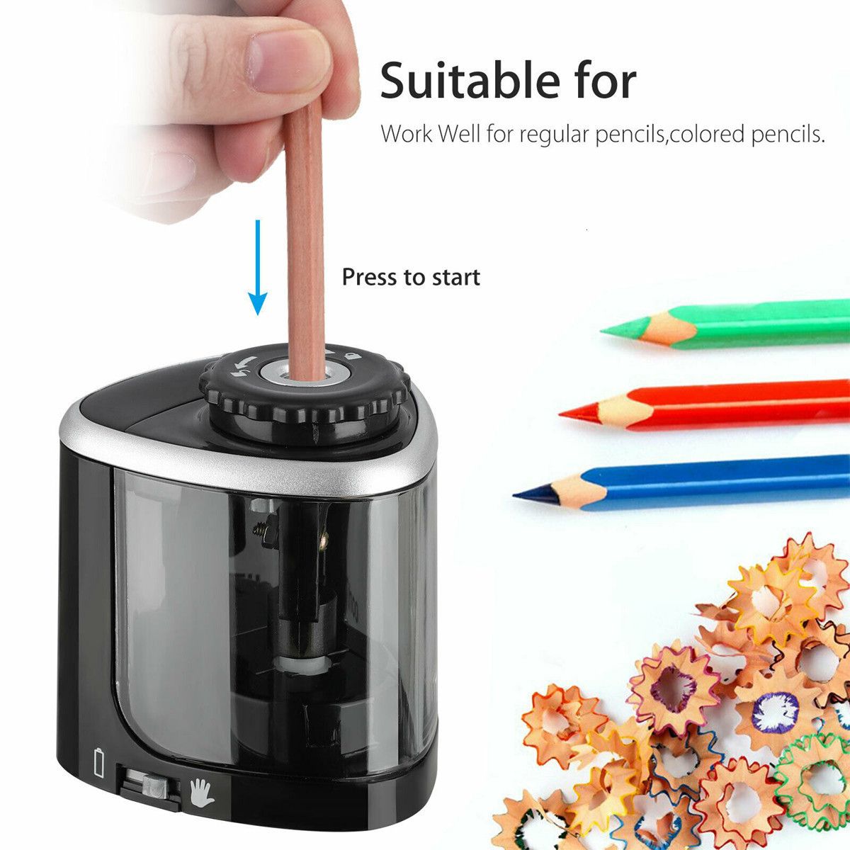 Kids Adults Supplies Colored Pencils Auto Electric Manual 2 in 1 Pencil  Sharpener Safe Student Helical Steel Blade Sharpener