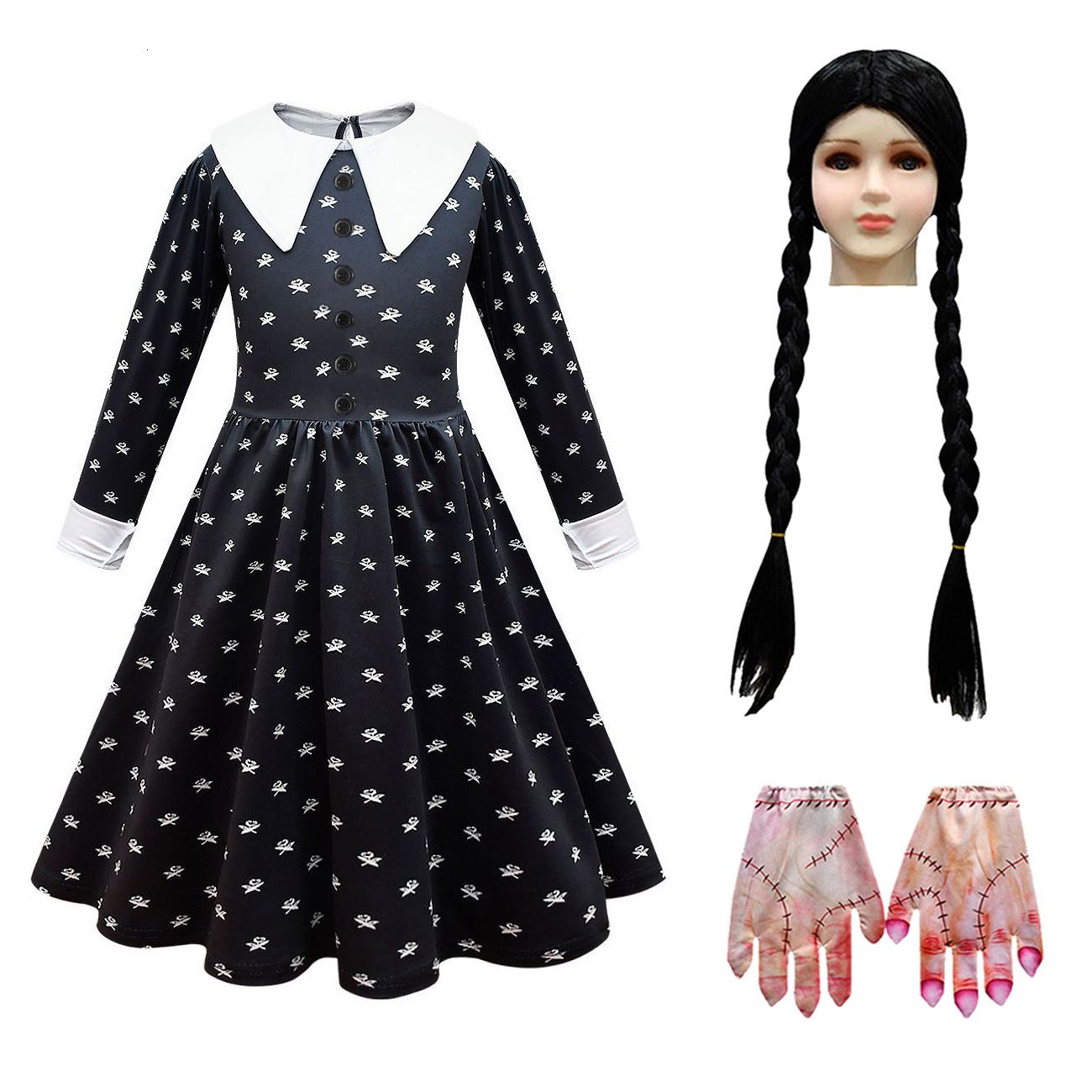 81214+gloves black wig