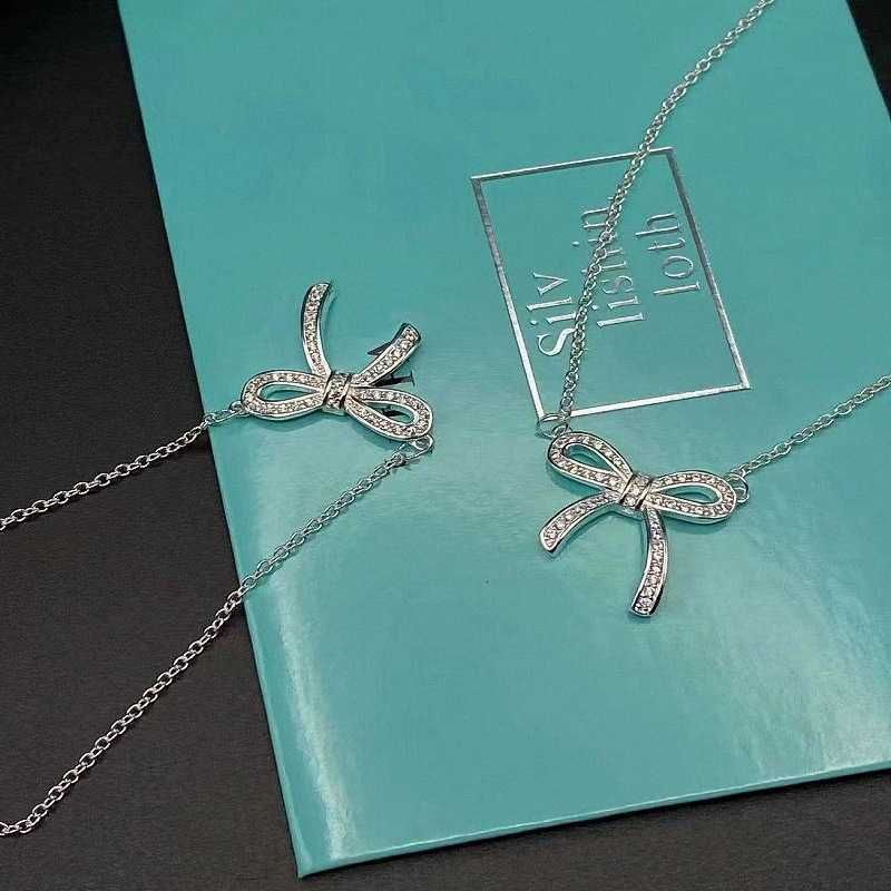 White Gold Full Diamond Bow Necklace