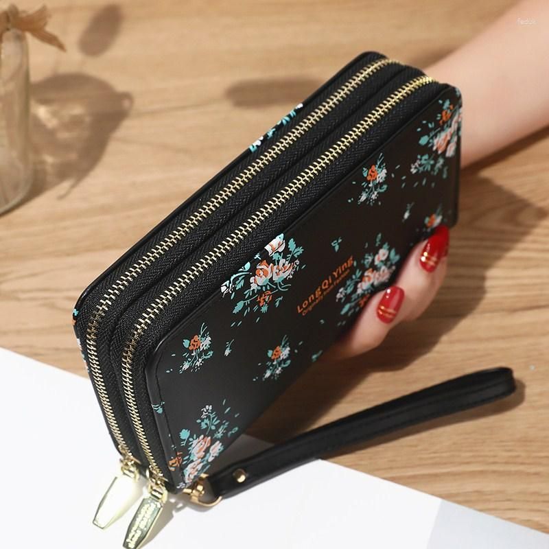 Fashion Printed Long Wallet, Women's Double Zipper Clutch Purse