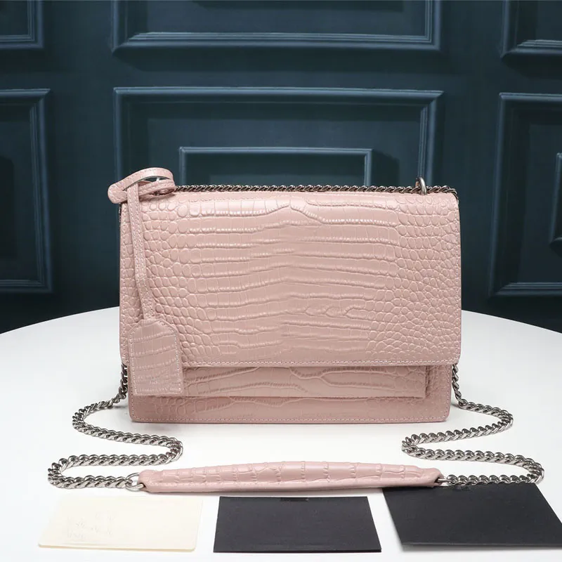 Crocodile pink/silver hardware